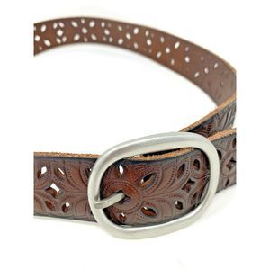 Fossil Belt Brown Leather Floral Perforated